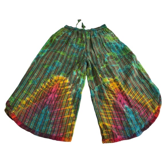 Rising International Womens Large Cotton Tie Dyed Print Pants Skirt Drawstring - Picture 2 of 12